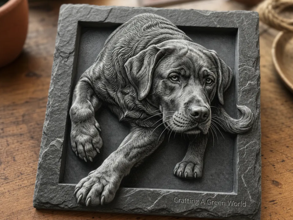 super effet 3D pour ce dessous de verre en ardoise avec effet relief de chien labrador