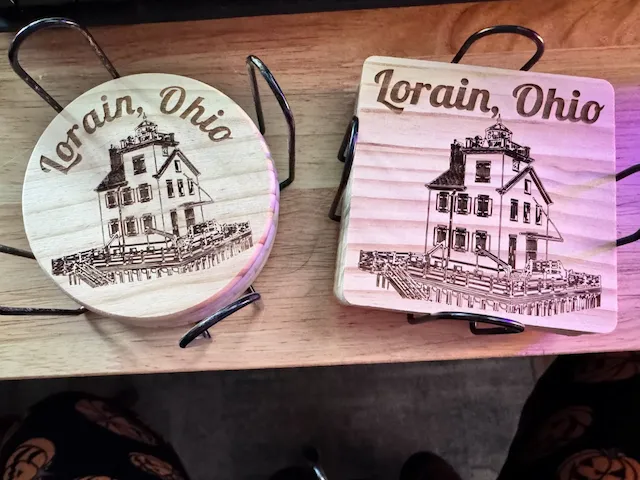 Round Lorain Ohio Lighthouse Wooden Coasters