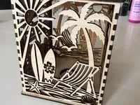 [Laser cut and engrave] Photophore en bois avec motif de plage tropicale et chaises longues