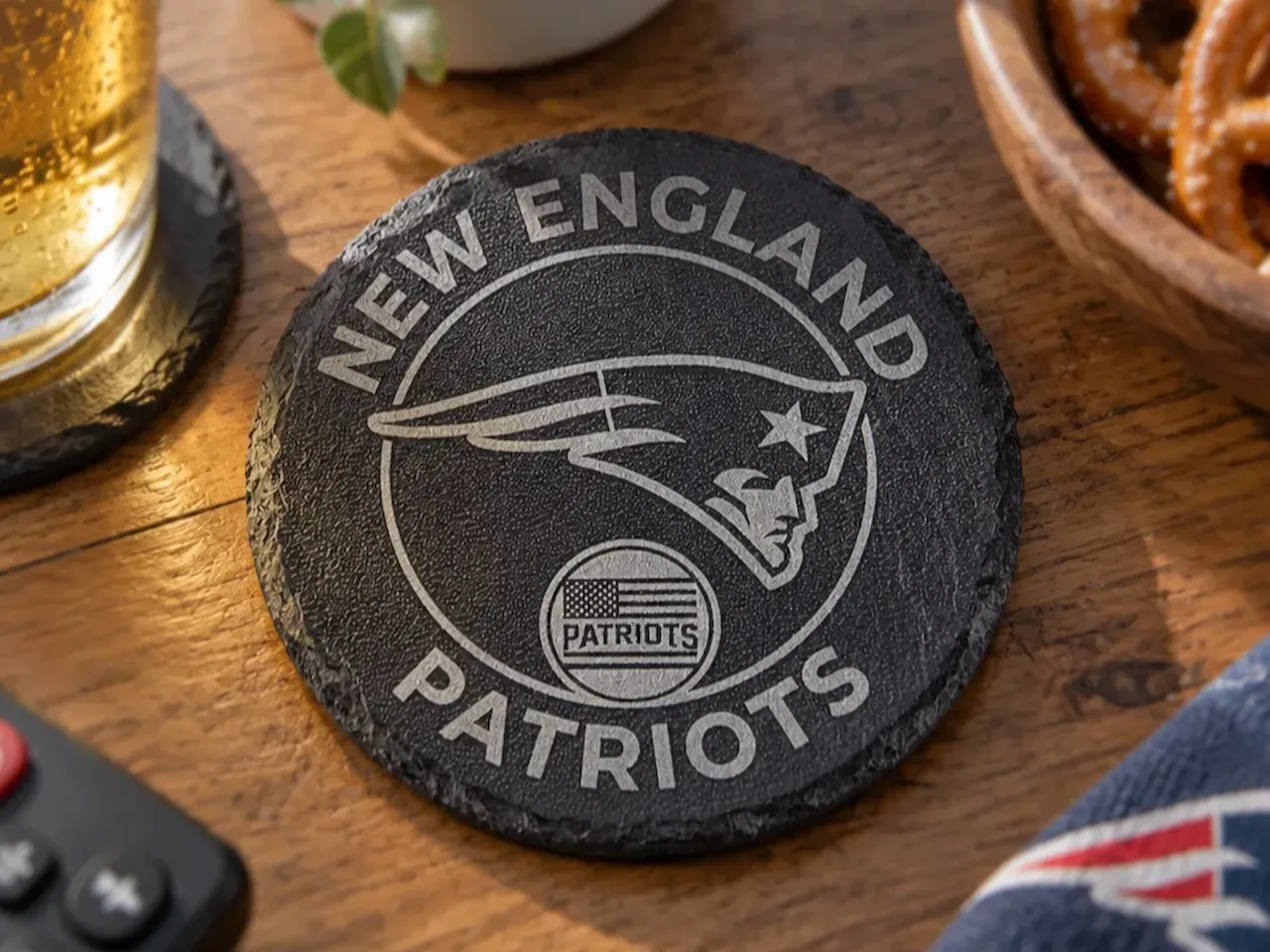 [Laser cut and engrave] New England Patriots Slate Drink Coaster