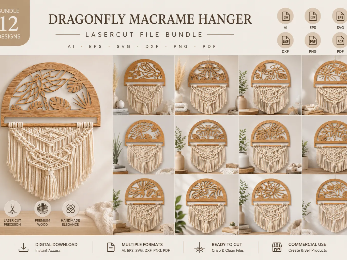 Dragonfly Macrame Wall Hanging with Wooden Arch Frame