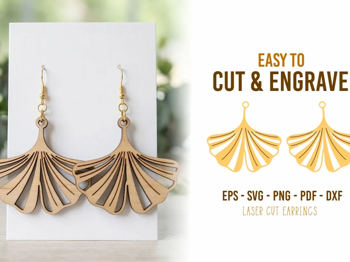 [Laser cut and engrave] Ginkgo Leaf Wooden Dangle Earrings
