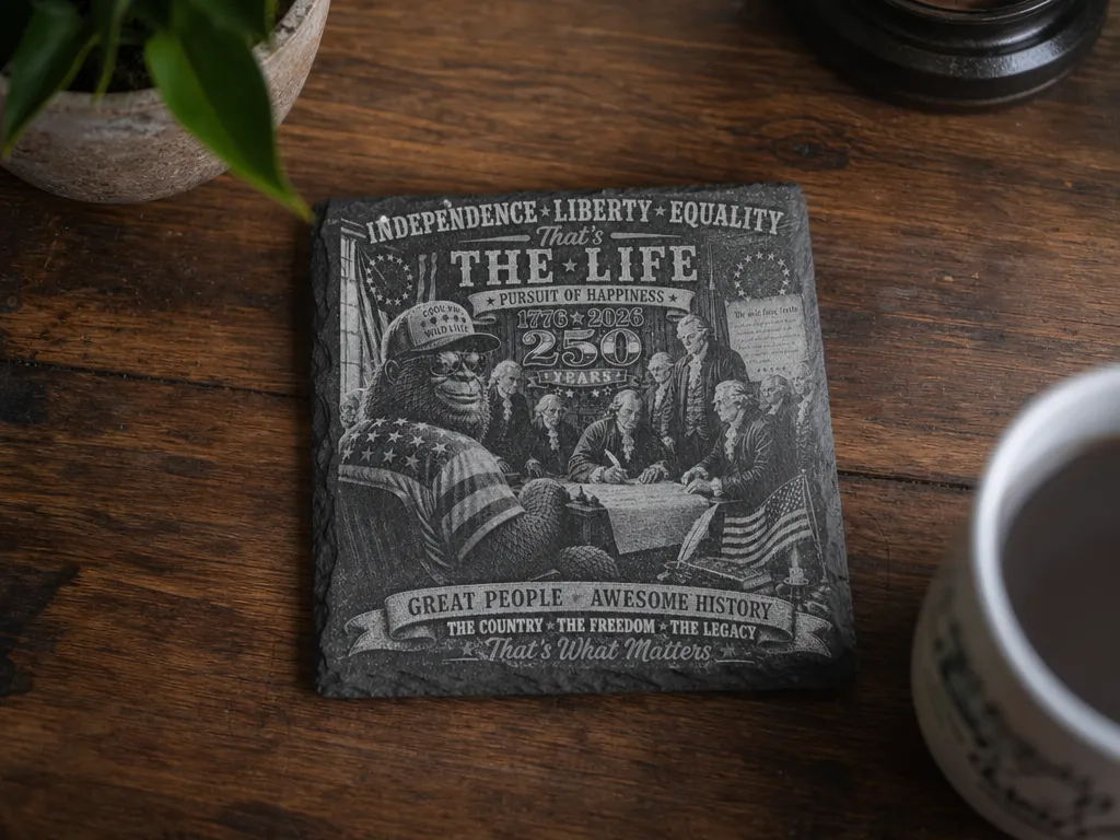 Patriotic Bigfoot 250th Anniversary July 4th Independence Day Slate Coaster