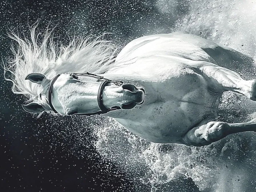 Cheval blanc sur Toile