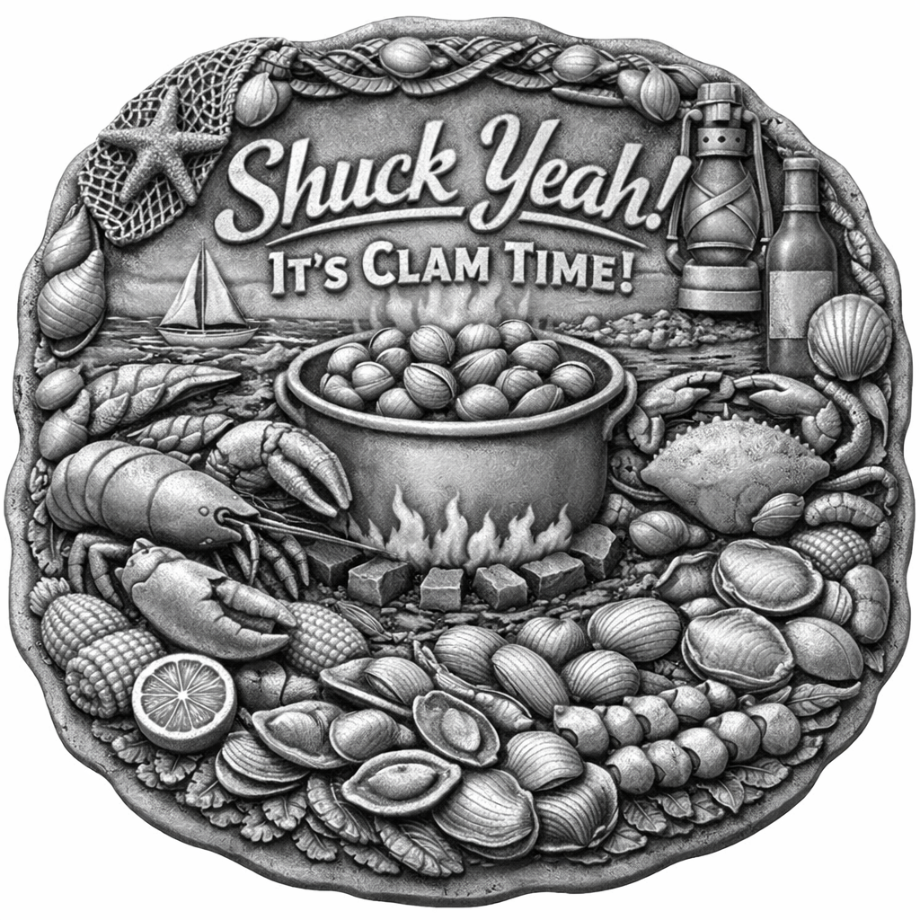 [Laser cut and engrave] Shuck Yeah It's Clam Time Seafood Boil Metal Plaque
