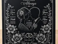 [Laser cut and engrave] Together Always Wedding Keepsake Sign with Floral Illustration and Couple Silhouette