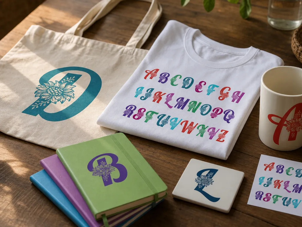 Floral Alphabet Monogram Collection on Apparel and Stationery