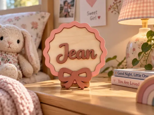 Personalized Scalloped Name Sign with Bow for Nursery Decor