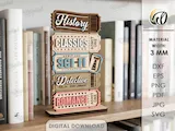 [Laser cut and engrave] Book Genre Ticket Stack Shelf Decor for Library Organization