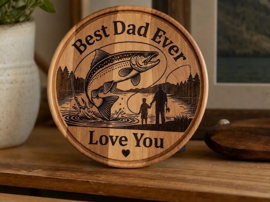 Best Dad Ever Fishing Cutting Board Laser File – Father’s Day Gift SVG Custom Pattern