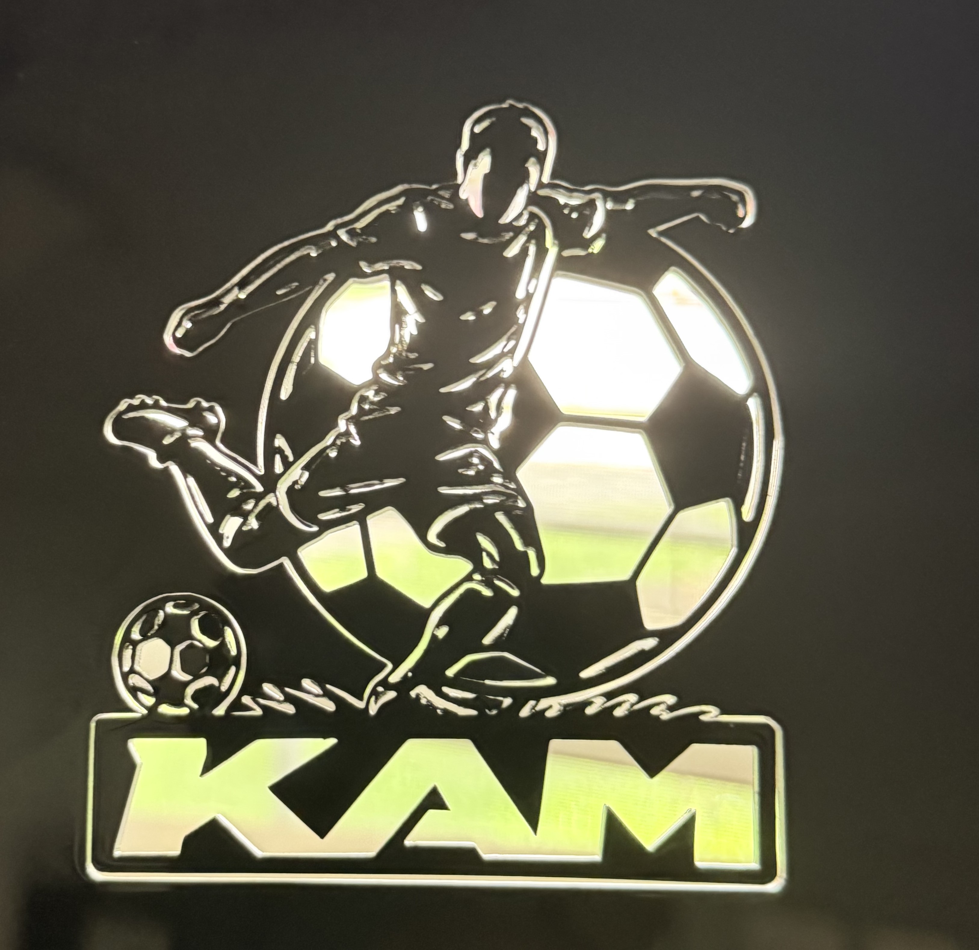 [Laser cut and engrave] Soccer Player Silhouette Wall Sign with KAM Text