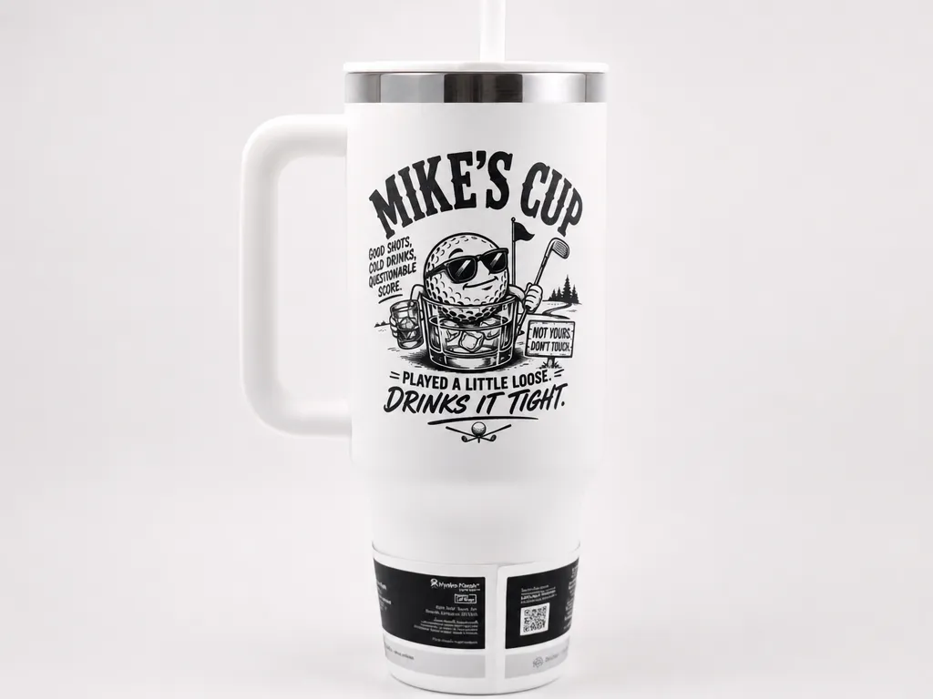 Mike's Cup Golf Themed Insulated Travel Tumbler with Handle