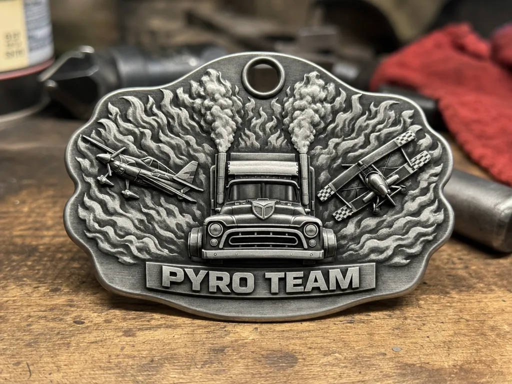 Pyro Team Metal Keychain Keyring Featuring Semi Truck and Airplanes