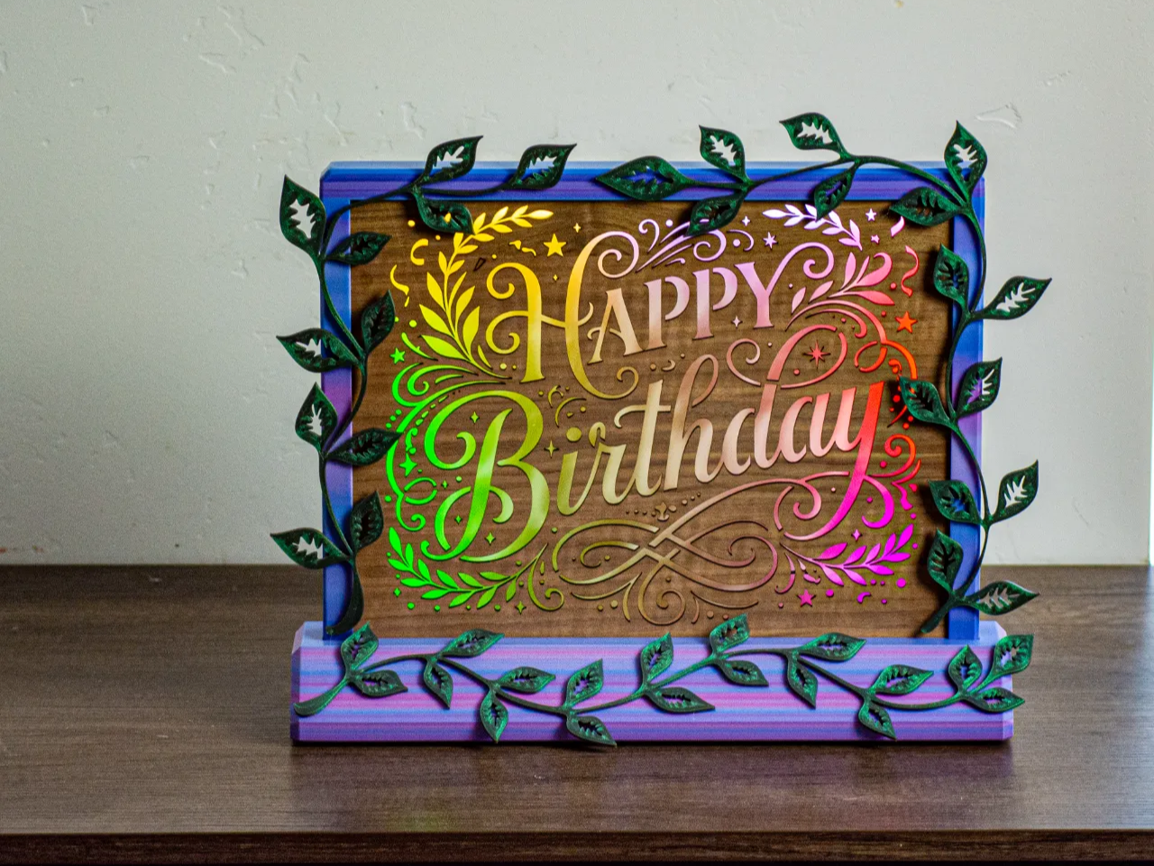 Illuminated "Happy Birthday" LED Sign with Vine Frame