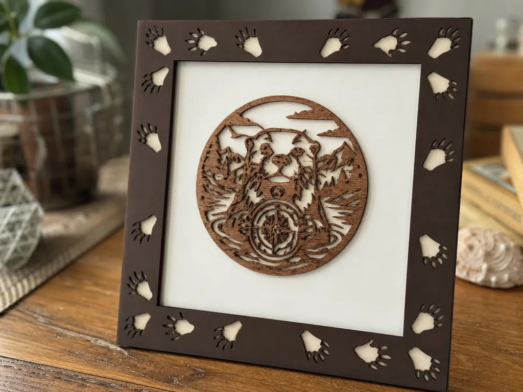 Otter and Compass Framed Wall Art with Paw Print Border