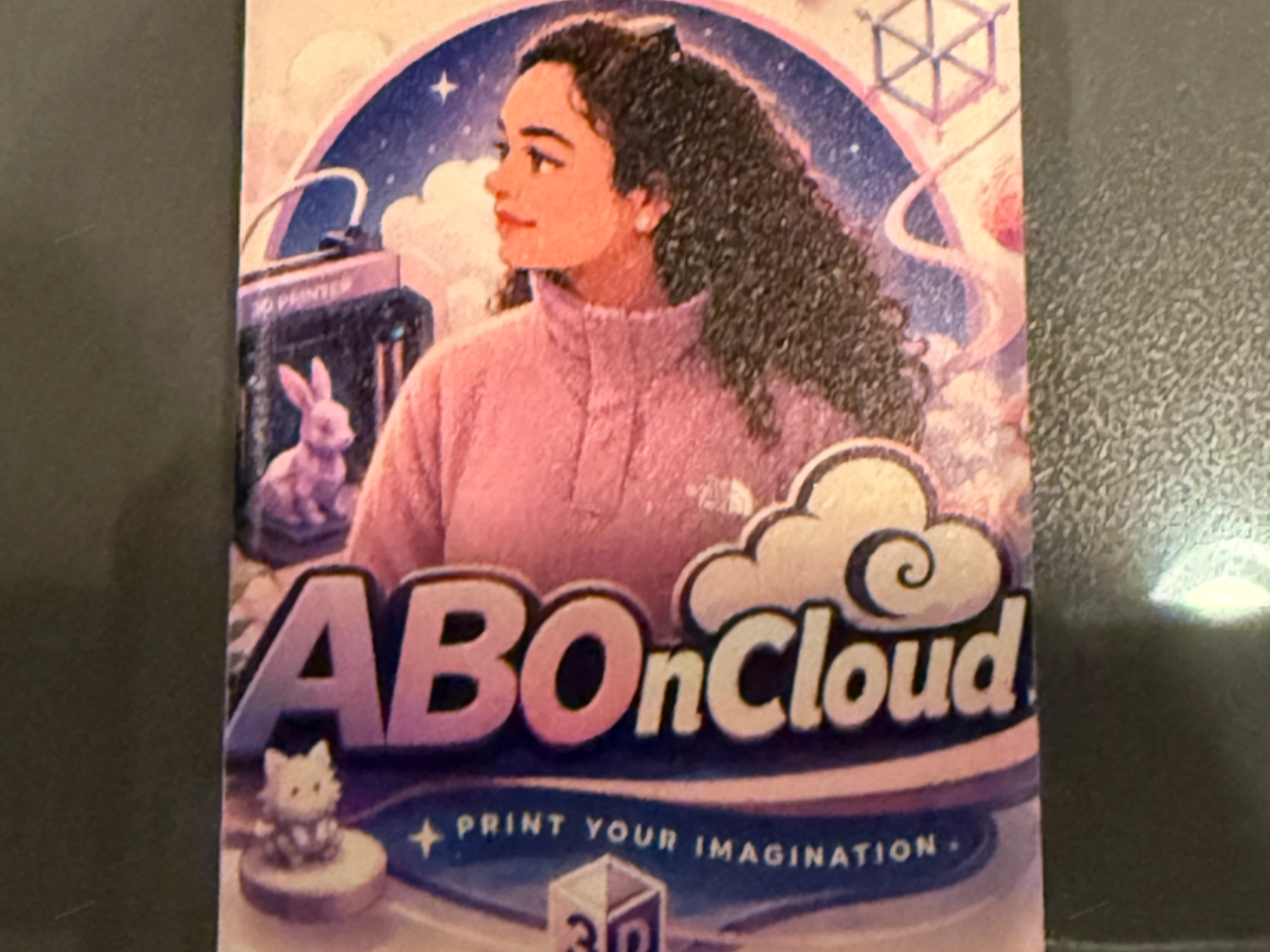 ABOnCloud Promotional Card Featuring Illustrated Woman and Fantasy Elements