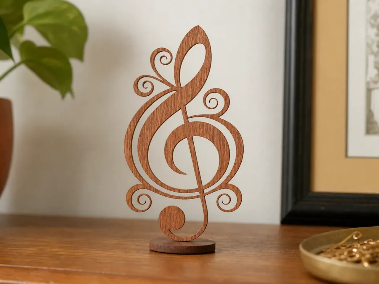 [Laser cut and engrave] Wooden Treble Clef Music Symbol Tabletop Sculpture - Laser Cut Design