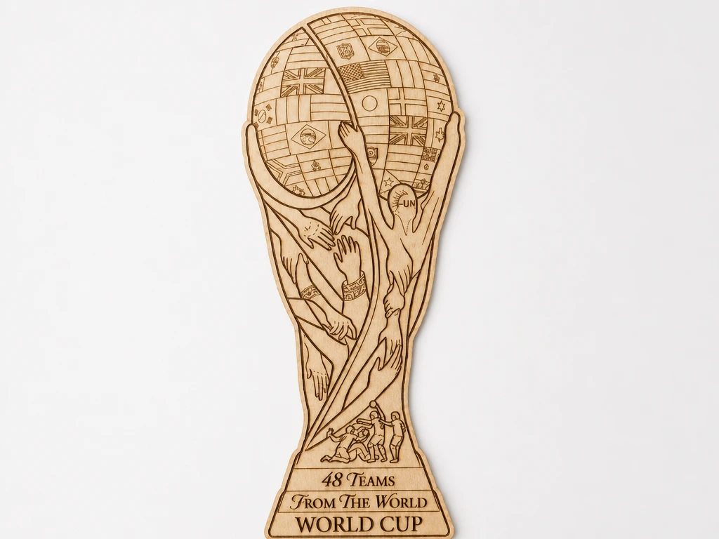 World Cup Trophy Wall Plaque with International Flags
