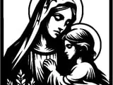 [Laser cut and engrave] Black and White Madonna and Child Religious Wall Art