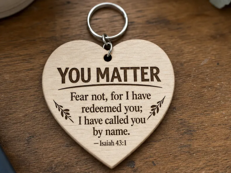 Heart Shaped You Matter Isaiah 43:1 keychain.