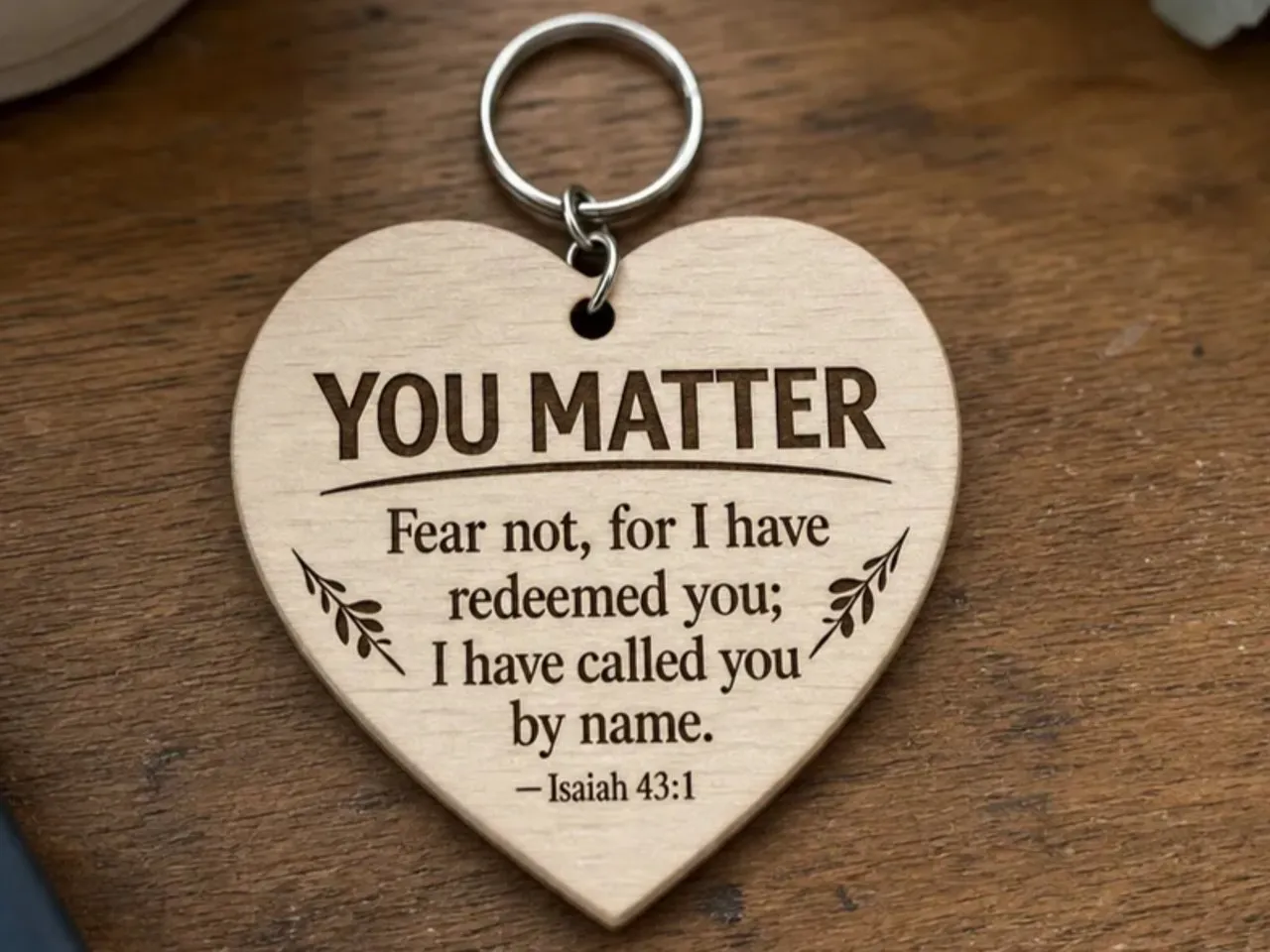 [Laser cut and engrave] Heart Shaped You Matter Isaiah 43:1 keychain.