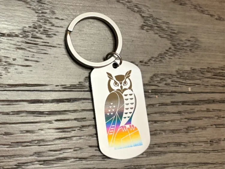 Holographic Great Horned Owl Keychain