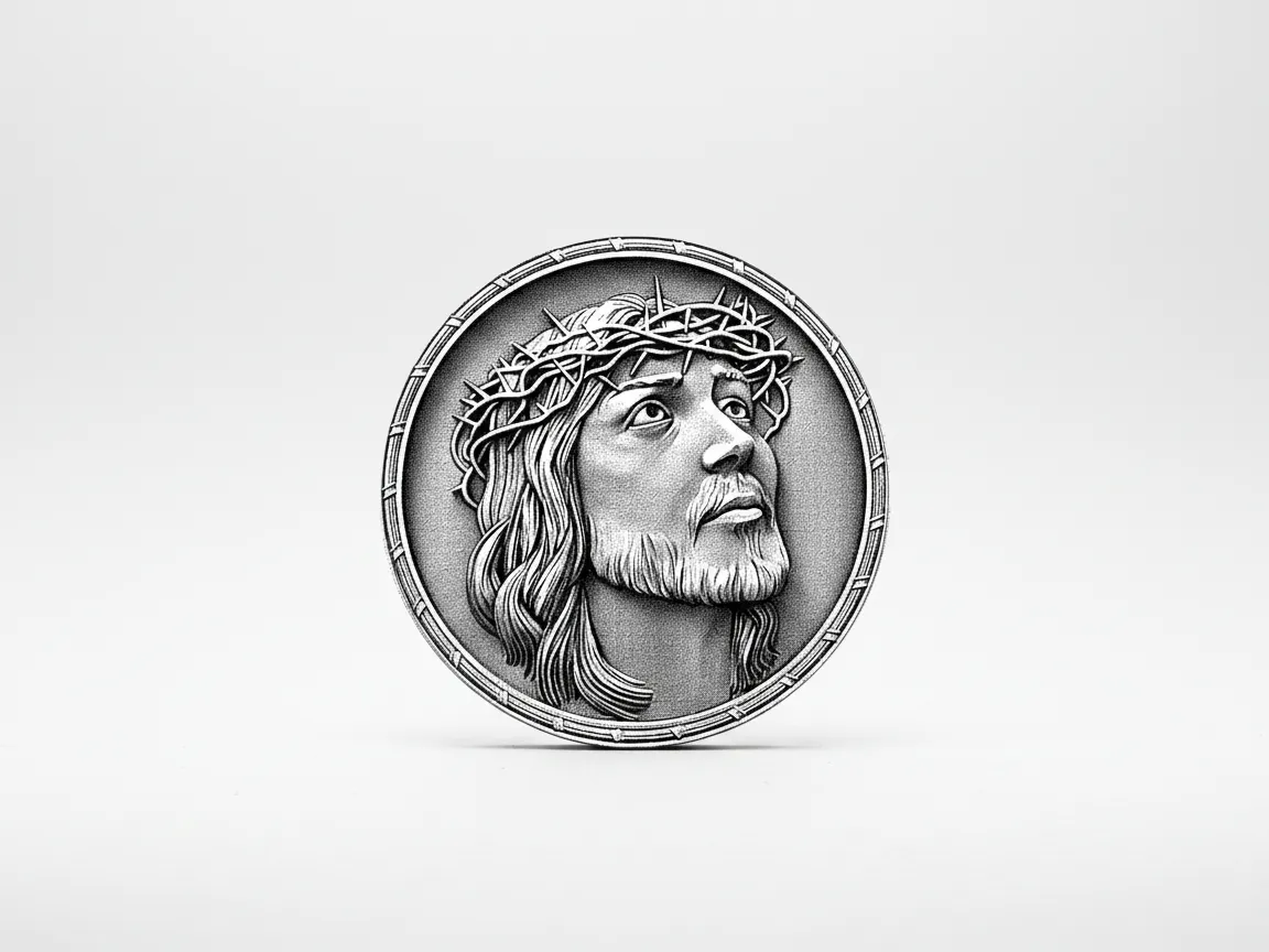 Jesus Christ with Crown of Thorns Circular Metal Medallion
