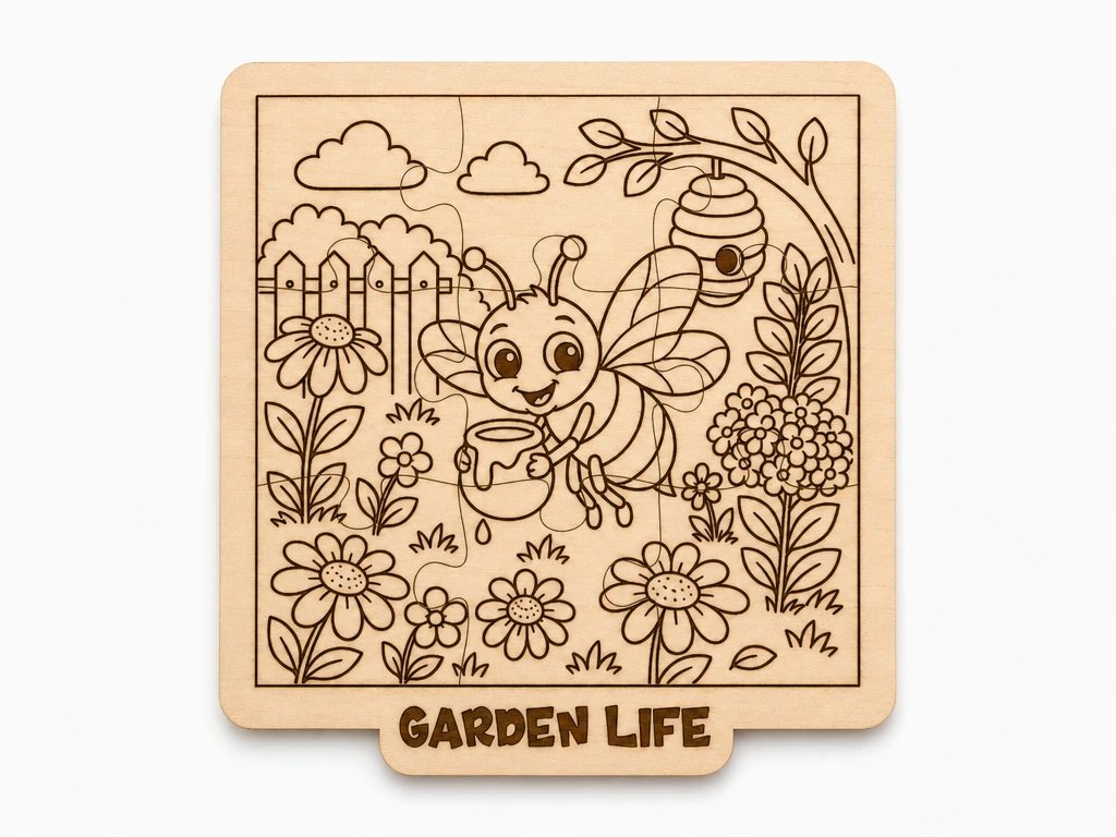 Cute Bee Garden Puzzle SVG XCS | Wooden Flower Garden Puzzle for Kids | Laser Cut Educational Toy | DIY Craft Download