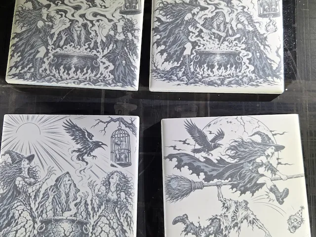 Witch and Cauldron Themed Ceramic Coaster Set