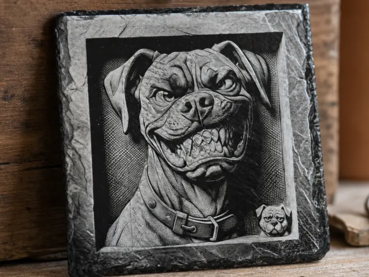 Sous-verre en ardoise avec portrait de chien boxer
