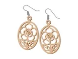 [Laser cut and engrave] Oval Wooden Earrings Featuring a Floral Rose Cutout Motif