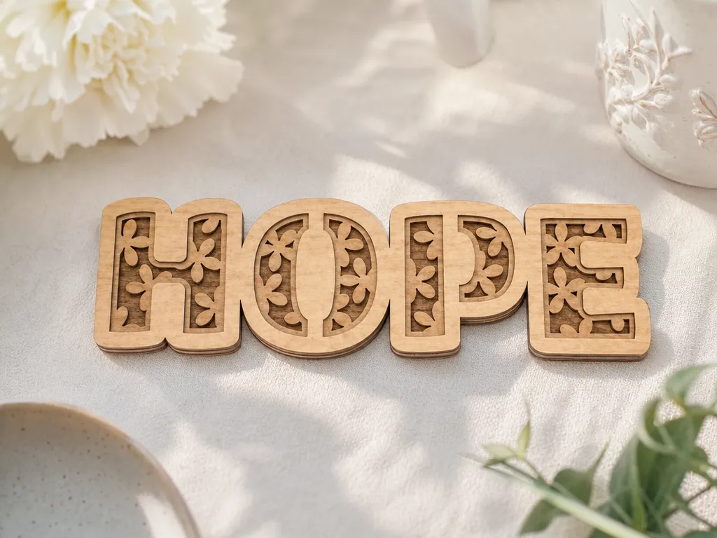 Hope Wooden Word Sign with Floral Cutout Details