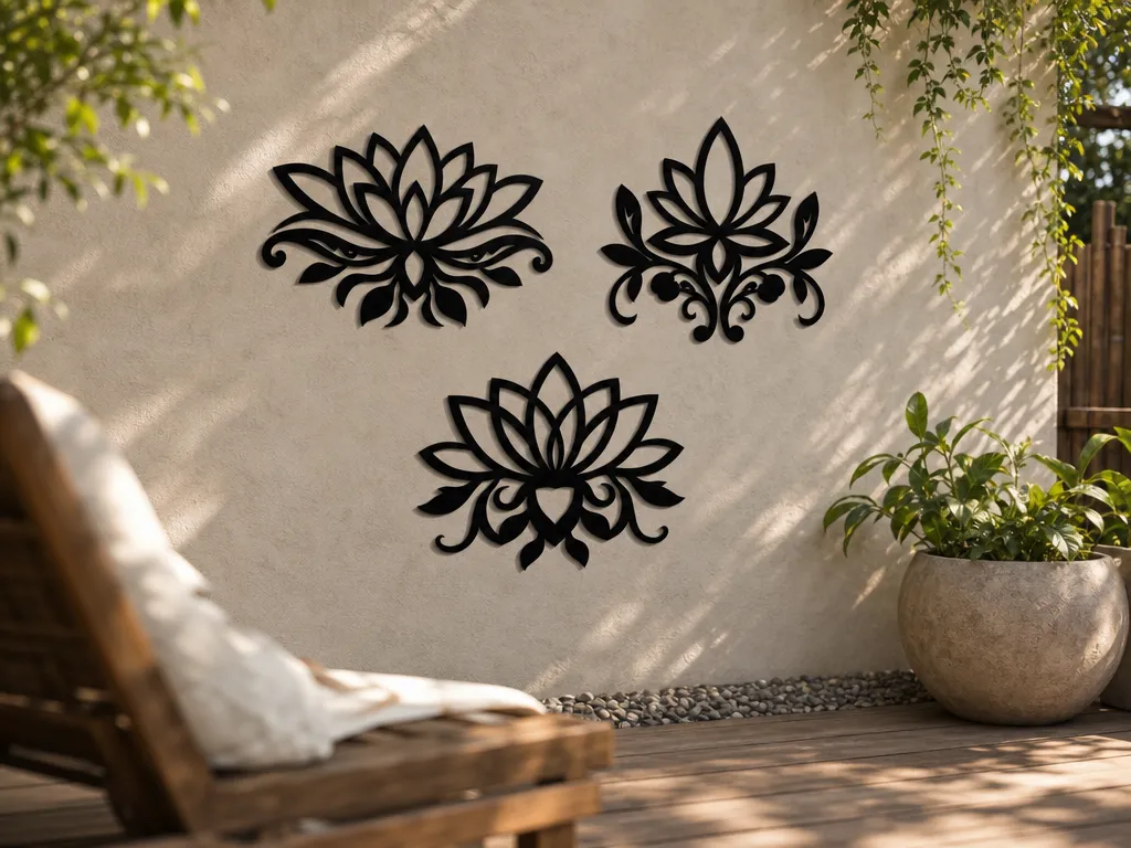 Set of 3 Lotus Flower Metal Wall Art Bundle