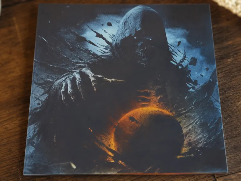 Gravure sur toile représentant une faucheuse sombre avec la terre en feu