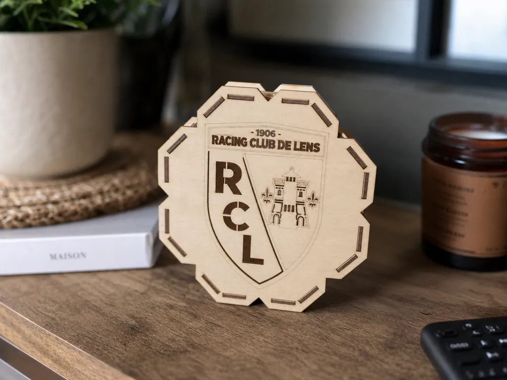 Lampe en bois  Blason du Racing Club de Lens