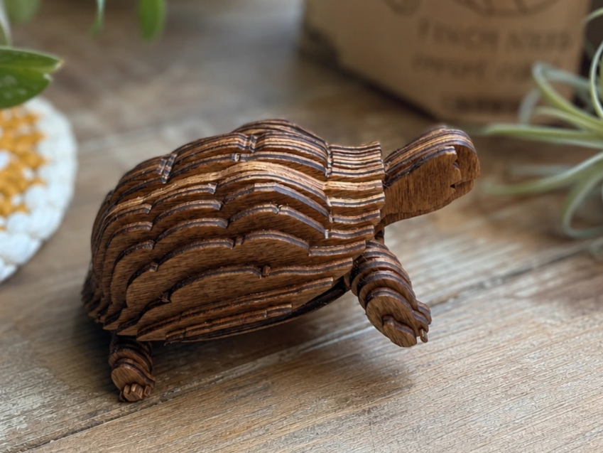 Layered Wooden Turtle Figurine