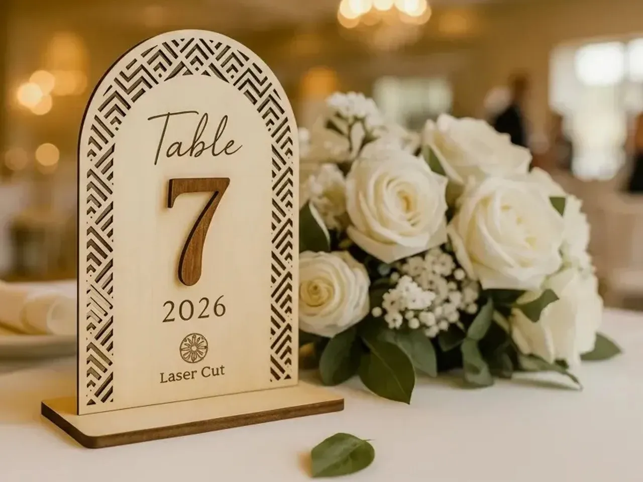 [Laser cut and engrave] Arched Wooden Table Number Sign for Wedding Reception