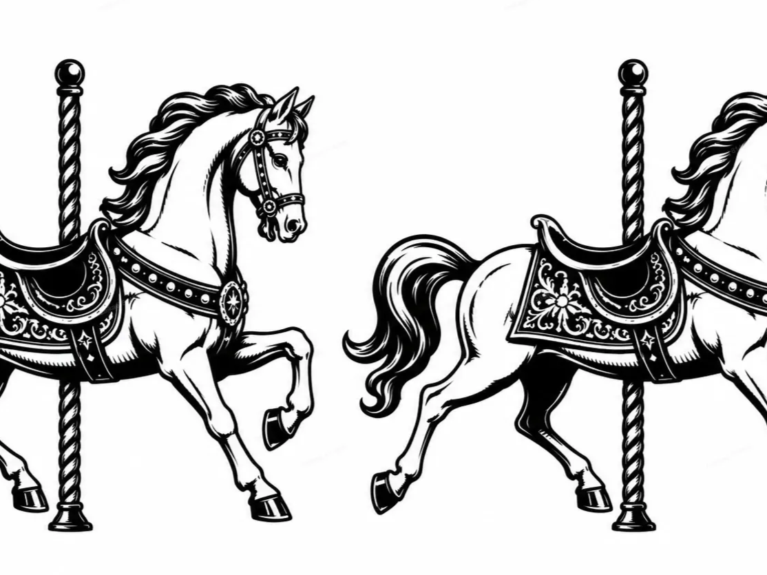 Vintage Carousel Horses | 2-Tone Black & White Laser Engraving Tumbler Wrap