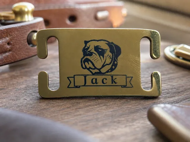 Brass Dog Collar Name Plate with Bulldog Motif