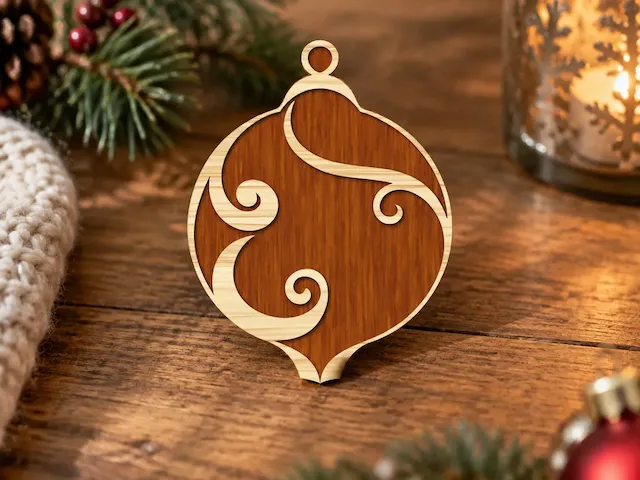 Wooden Christmas Ornament with Swirl Cutout Pattern