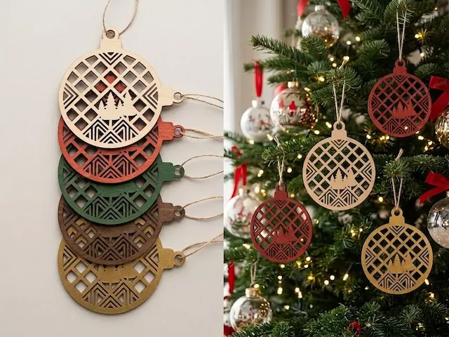 Geometric Tree Pattern Christmas Ornament Set