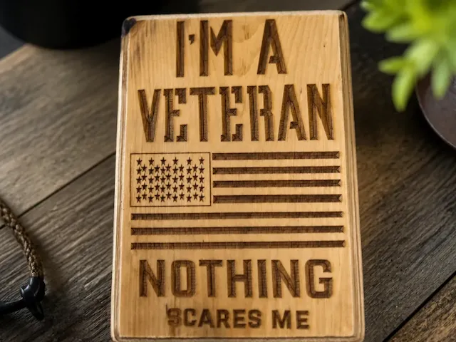 I'm A Veteran Nothing Scares Me Wooden Sign with American Flag