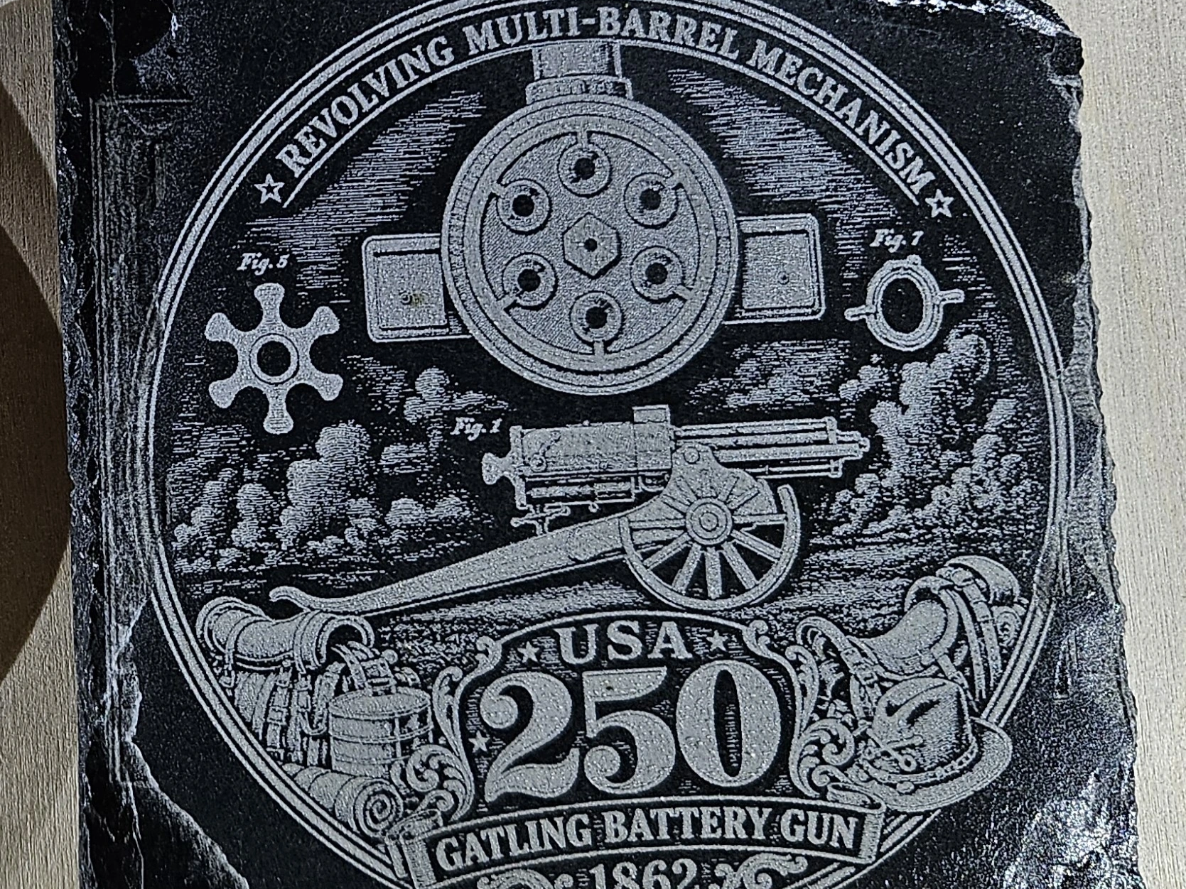 Gatling Battery Gun 1862 Patent Illustration Inverted Image