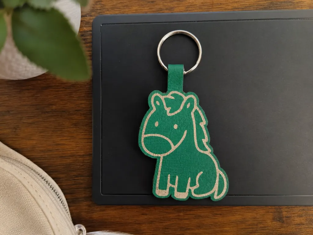 Green Horse Shaped Leather Keychain