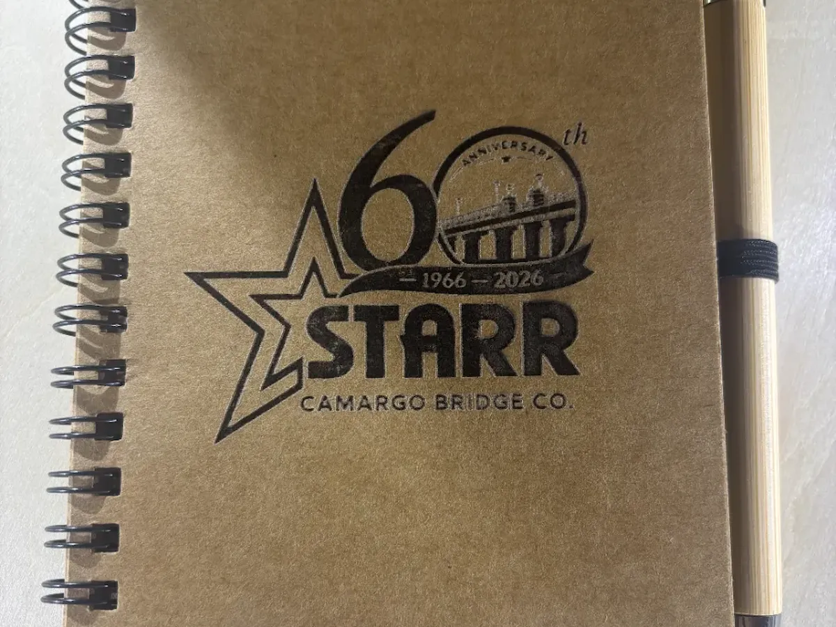 [Laser cut and engrave] Spiral Bound Notebook with 60th Anniversary Starr Camargo Bridge Co Logo