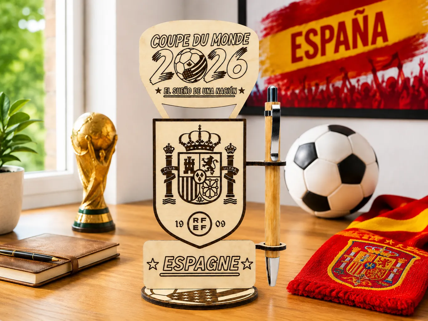 Porte-stylo Coupe du Monde 2026 avec blason de l'Espagne