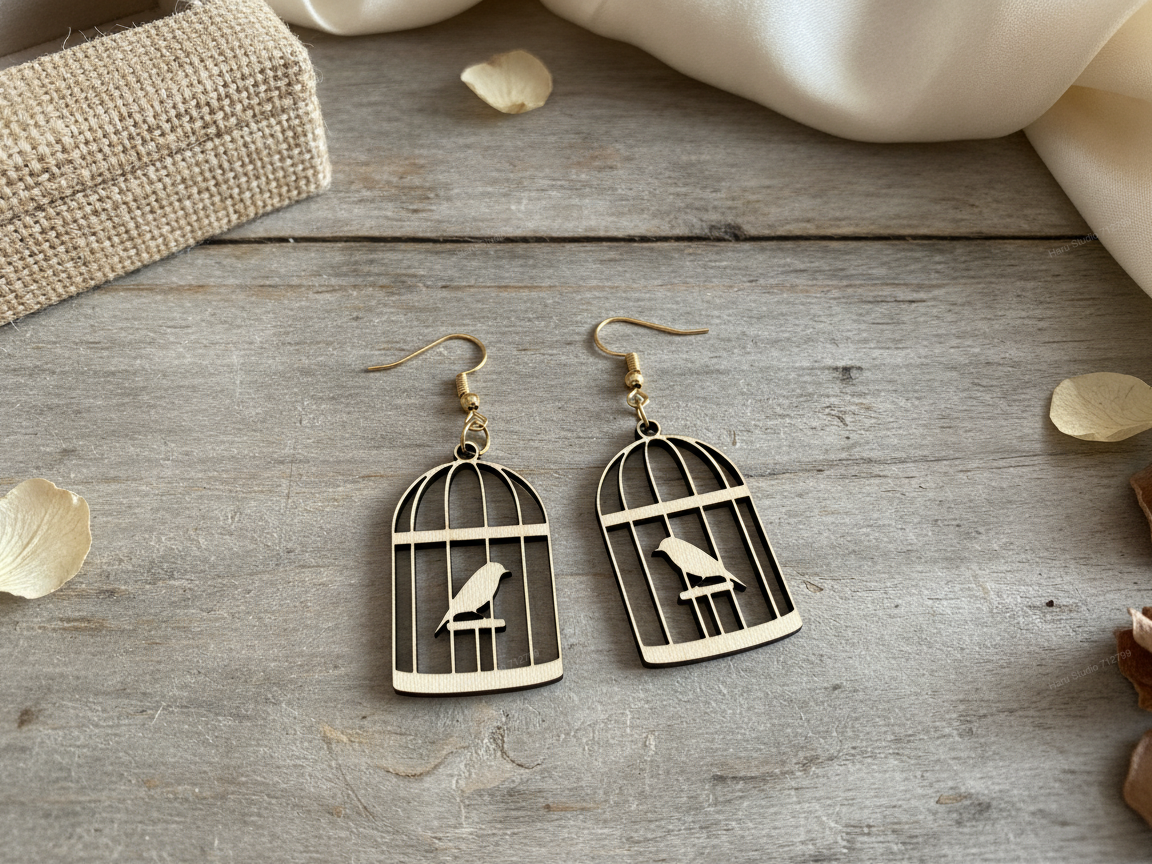 Bird in a Cage Dangle Earrings