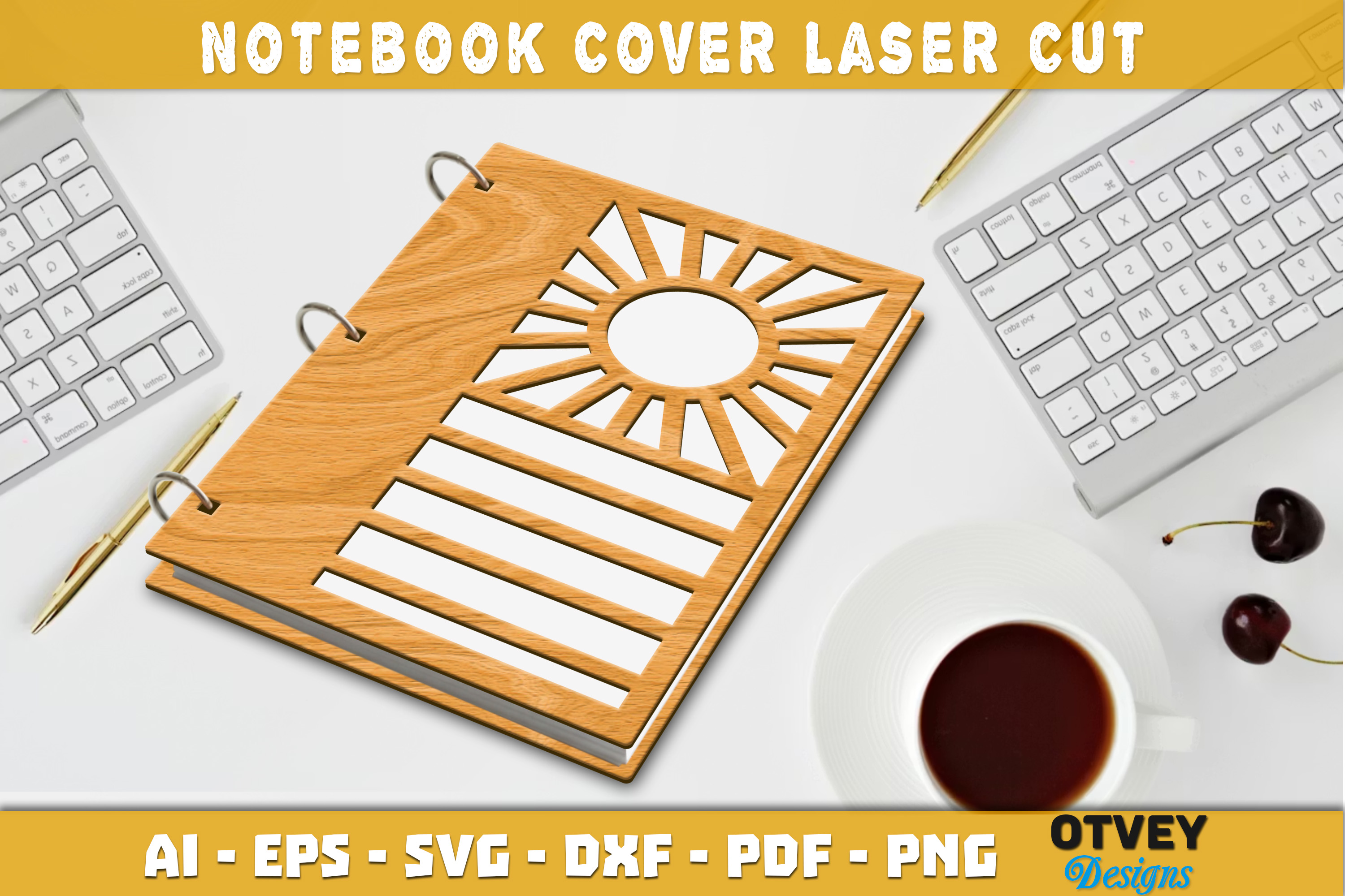 [Laser cut and engrave] Wooden Notebooks with Tropical Beach and Desert Sunset Cutout Covers