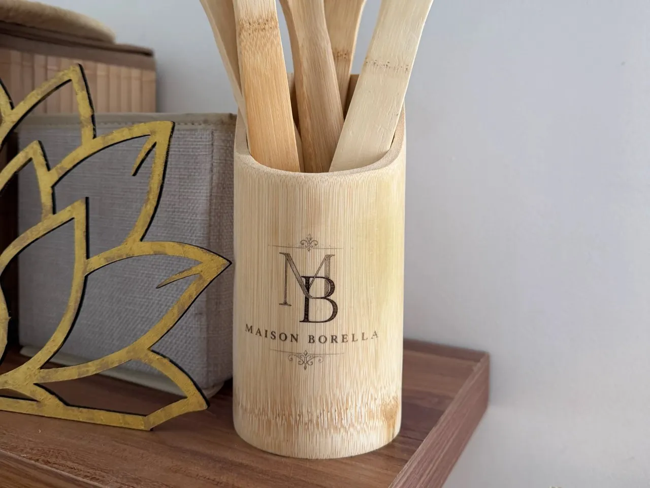 [Laser cut and engrave] Pot à ustensiles de cuisine en bambou avec logo Maison Borella