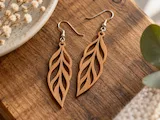 [Laser cut and engrave] Wooden Leaf Dangle Earrings